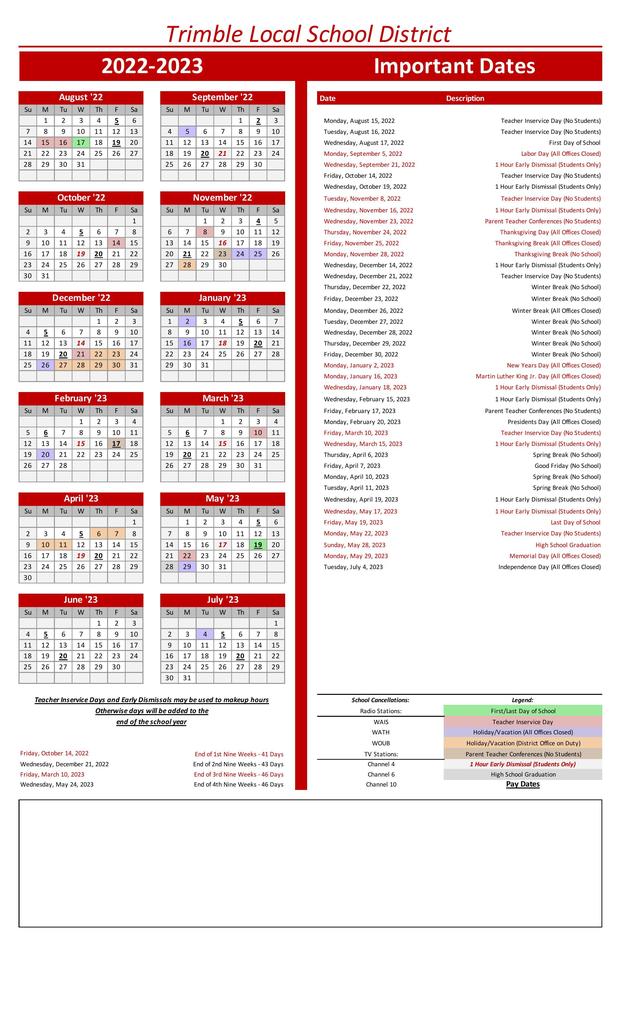 2022-2023 School Calendar 